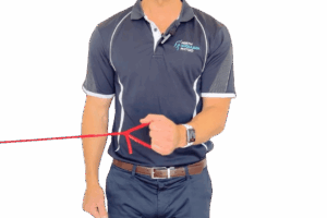 Gentle external rotation exercise with resistance band for frozen shoulder during the stiffness-dominant frozen stage